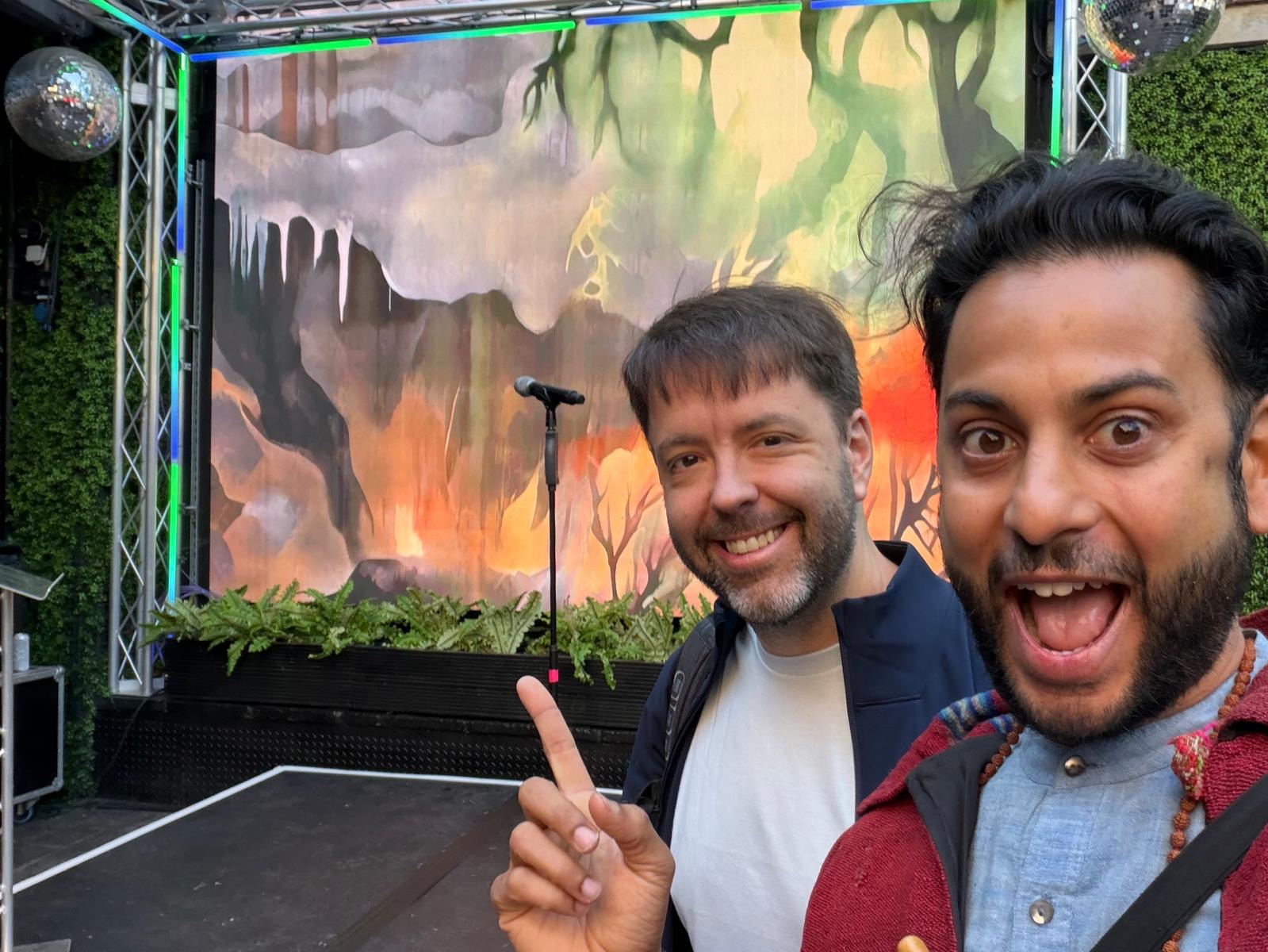 StoryField Mirror installed at London Experience Week — main screen with the evolving mural