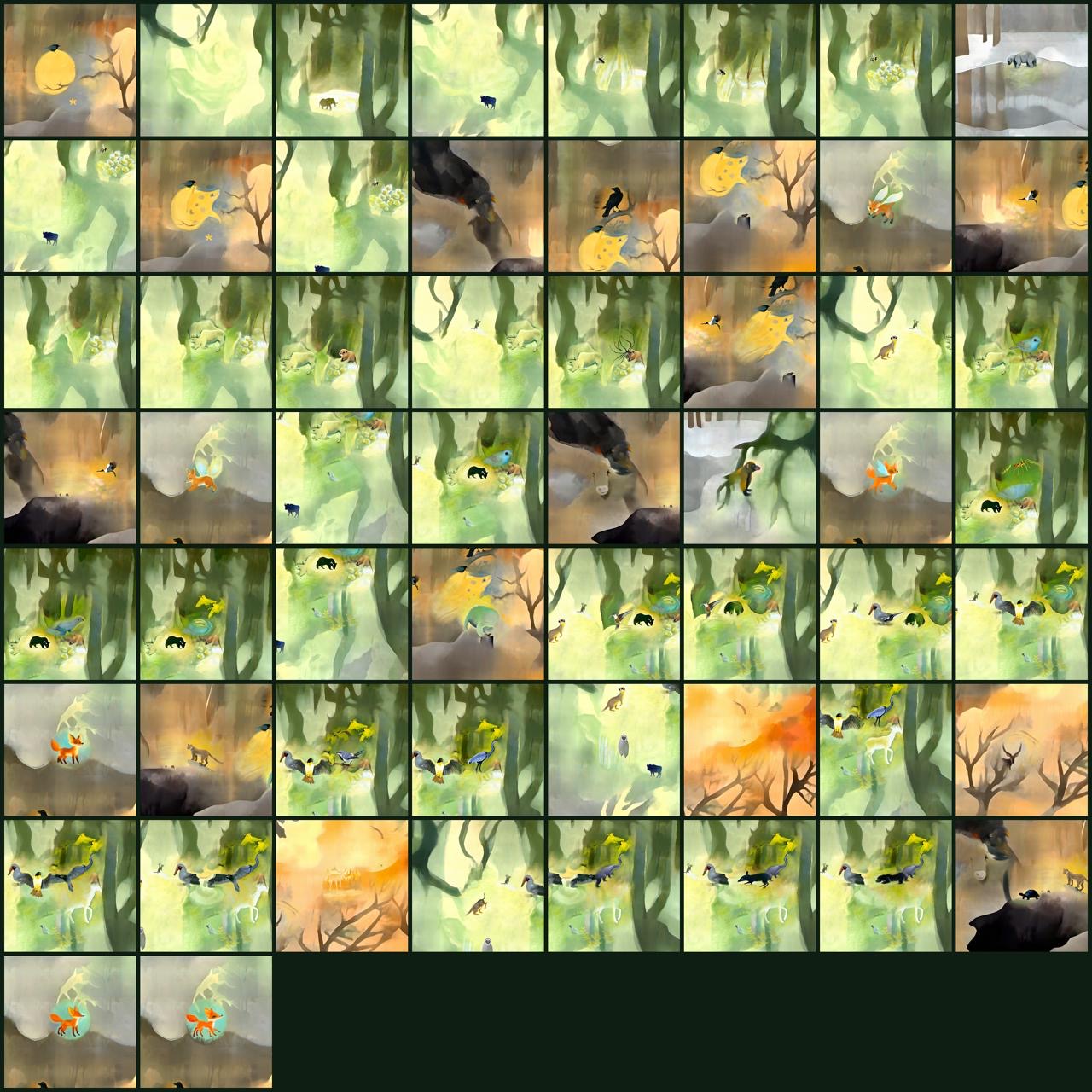 Grid of mural variations as the field evolves